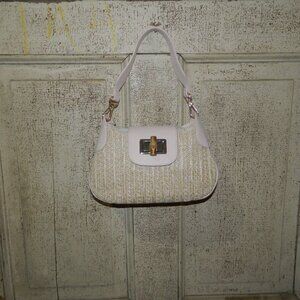 Mark & Graham Bamboo Raffia Shoulder Bag Pink